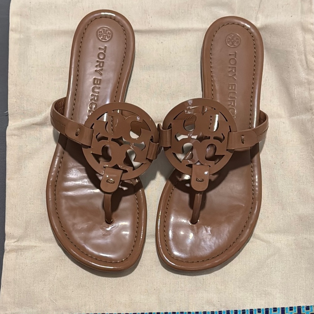 Tory Burch Brown Miller Sandals with Medallion Design